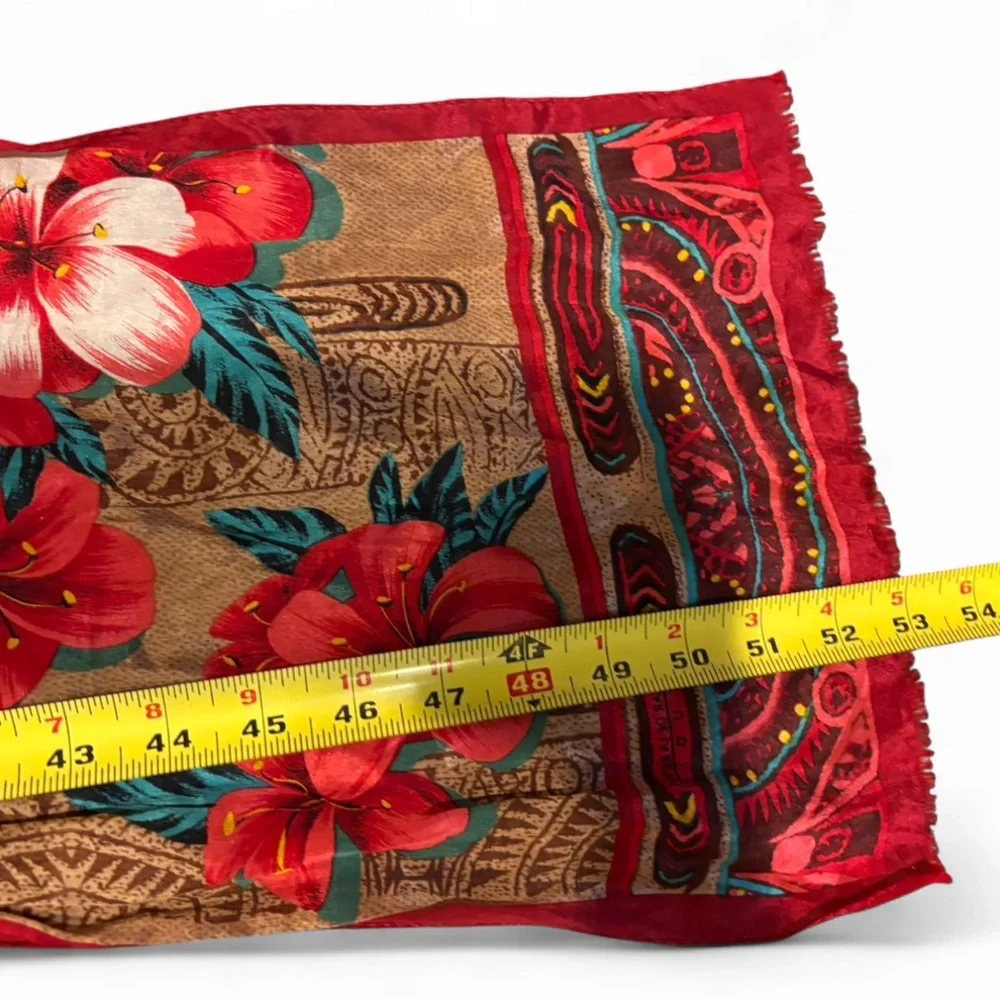 Oscar de la Renta Silk Scarf Vintage Red Gold Floral Paisley Oblong 53” Luxury - Picture 6 of 10